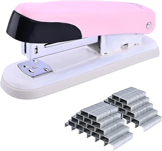 Temiary Stapler, Desktop Metal Staplers with 2000 Standard Staples, 25 Sheet Capacity, One Finger Stapling, Jam Free, No Effort Staplers for Classroom, Office or Desk (Pink)