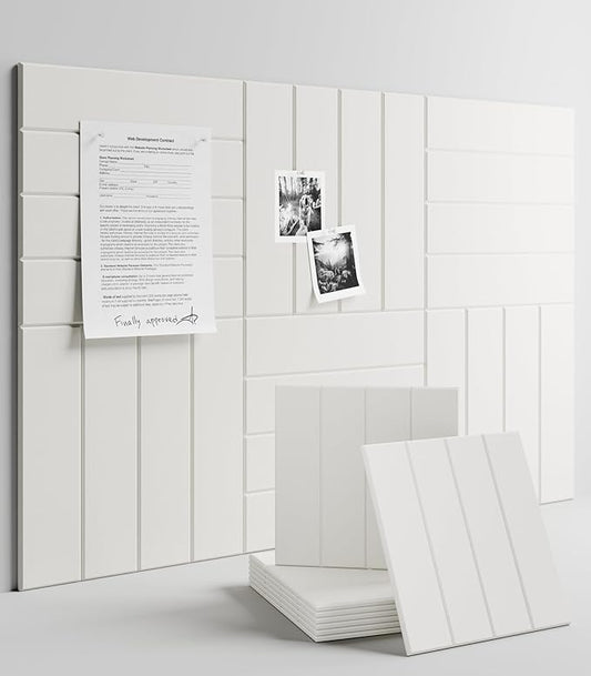 Felt Bulletin Board Tiles Large 36" x 24"Cork Board Alternative-6 Pack with 40 Adhesive Tabs, Thick Slat Wall Panels for Office Decor, Push Pin Board Wall Organizer Alternative - Milky White
