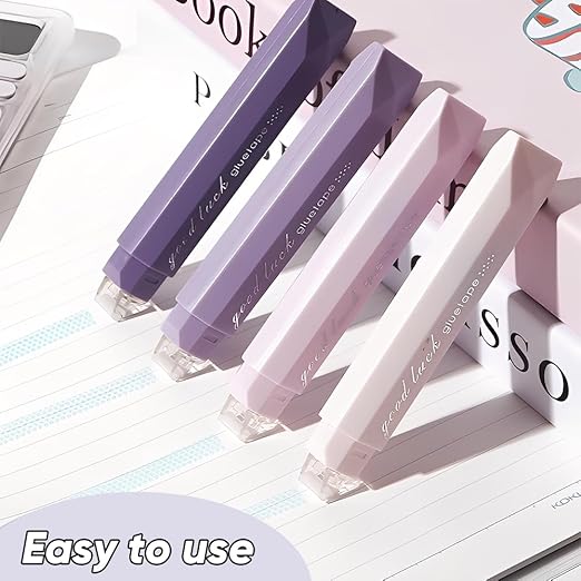 4-Pack Strong Double Sided Tape Roller, 0.23in x 16.4ft Adhesive Tape Glue for Gift Wrapping, Junk Journals, Paper Crafts, Essential Scrapbooking Supplies, Photo Mounting, School Office (Purple)