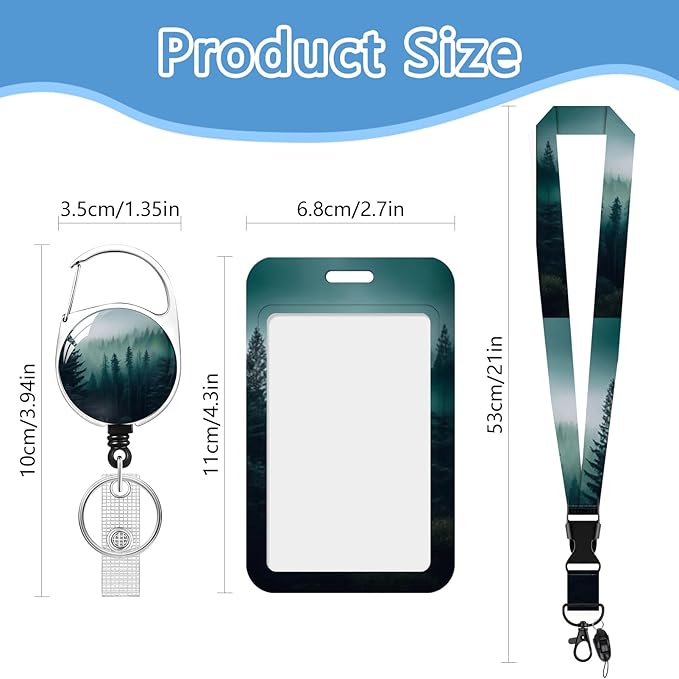 Lanyards with Id Holder, Misty Forest ID Badge Holder with Retractable Lanyard, ID Holder with Badge Reel Clips, Name Tag ID Card Holder Teacher Women Doctor Office Gift