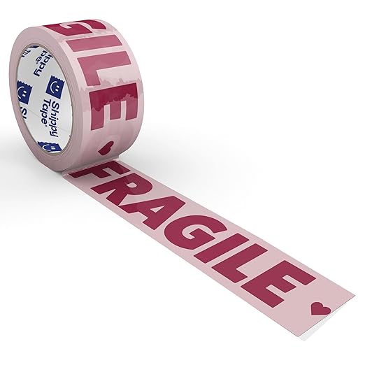 Fragile Packing Tape, Pink Burgundy Heart Cute Designer Packaging and Shipping Tape for Small Business - Printed Tape for Moving, 1.88" x 110 Yards (330 feet)