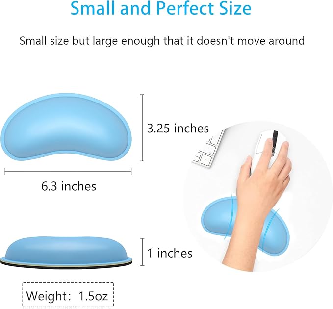 Dapesuom Mouse Wrist Rest, Ergonomic Memory Foam Mouse Wrist Support, Leather Hand Rest Pad Cushion for Gaming, Office, Laptop, Wireless Mouse, Men, Women, Pain Relief & Easy Typing, Sky Blue