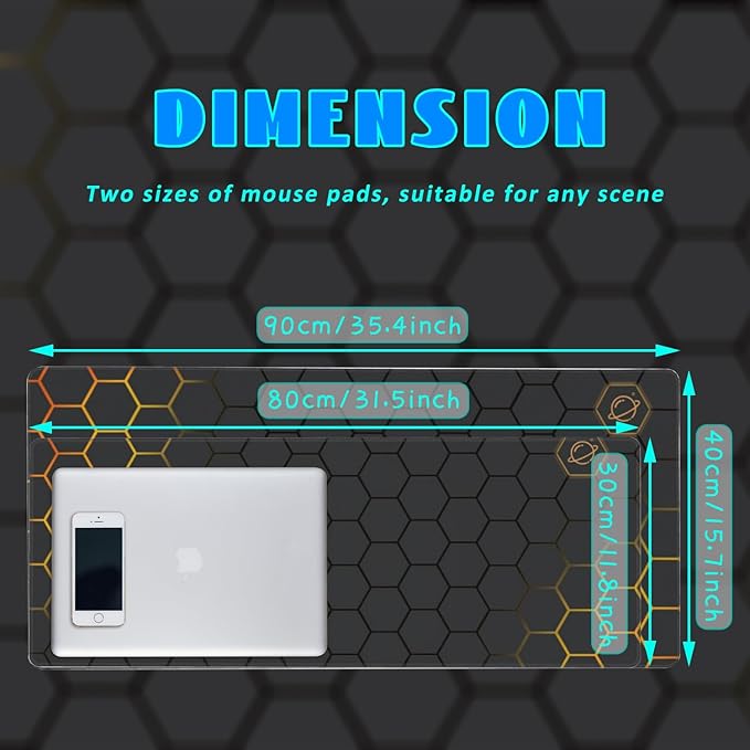 Desk Mat, Black Gold Honeycomb Technology Extended Gaming Mouse Pad Large, 35.4"x15.7" Big Mouse Pad with Non-Slip Base and Stitched Edge, Long Computer Keyboard Mouse Mat for Home Office Work