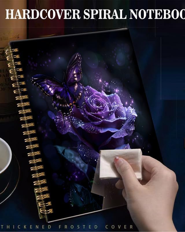 Spiral Journal Notebook,A5 Hardcover Lined Journals for Women 6 x 8.3 in,120 Pages Thick Paper,Cute College Ruled Writing Notebook for Gifts Office Work School(Sparkle Purple Butterfly Floral)