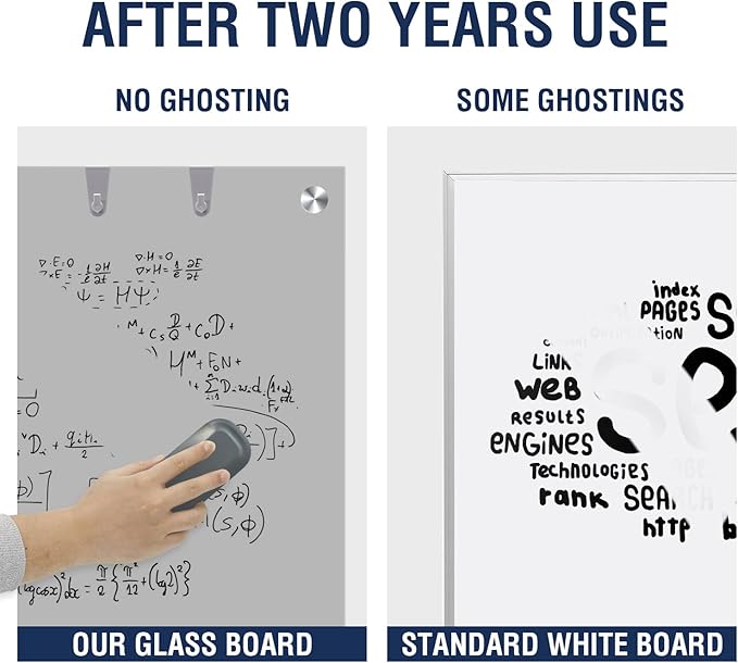 TSJ OFFICE Glass Dry-Erase Board - 48 x 36 Inches Wall Mounted Magnetic Whiteboard, Large Frameless Glass White Board for Office, Home & School, Gray