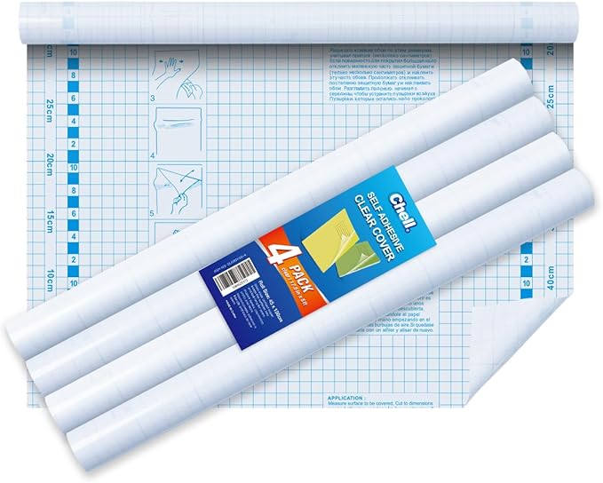 Chell 4 Pack Clear Contact Paper Roll for Books, 17.5in x 5ft Clear Self Adhesive Book Cover Paper Protector