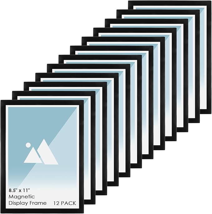 MAQUITA 12 Pcs 8.5 x 11'' Self-Adhesive Magnetic Wall Signs Holder Magnetic Picture Frame Document Holder Wall & Window Adhesive Frames for Office Home Store Restaurant