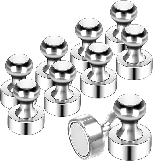 10Pack Fridge Magnets for Whiteboard Silver White Board Magnet Set Round Pin Magnets Metal Magnetic Push Pins Cute Magnet for Refrigerator Kitchen Office School
