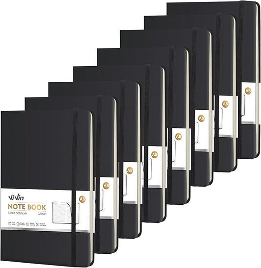 ViVin Lined Journal Notebooks for Work, 192 Pages, Medium 5.5 x 8.3 inch, College Ruled, A5 Hardcover Journaling Notebooks for Writing, 8 Pack Bulk