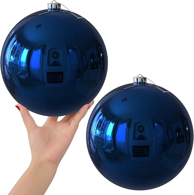 Navy Blue 8.0" Extra Large Christmas Ornaments - Christmas Tree Decoration Balls Shatterproof Hanging Shiny Balls for Birthday Holiday Wedding Decorations Set of 2pcs