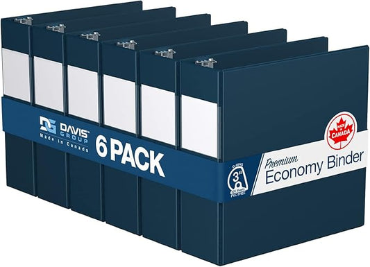 Premium Economy 6-Pack 3-Ring Binders for School or Office, D-Ring Binders, 3 Inch, Navy Blue