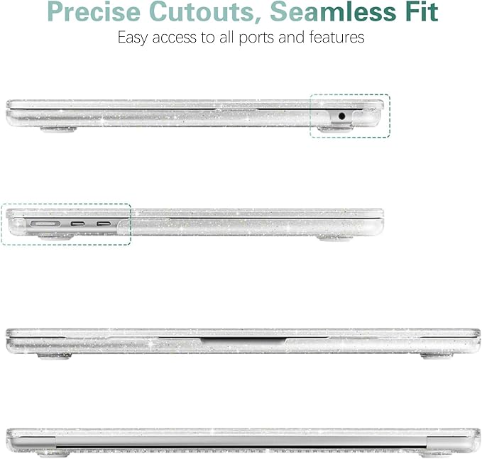 KEROM Clear Glitter Case for MacBook Air 13 inch 2025-2022 M4 M3 M2 A3240 A3113 A2681, Clear Glitter MacBook Air 13.6 Case, Bling Sparkle Plastic Hard Shell & Keyboard Cover for Mac Air 13.6 inch