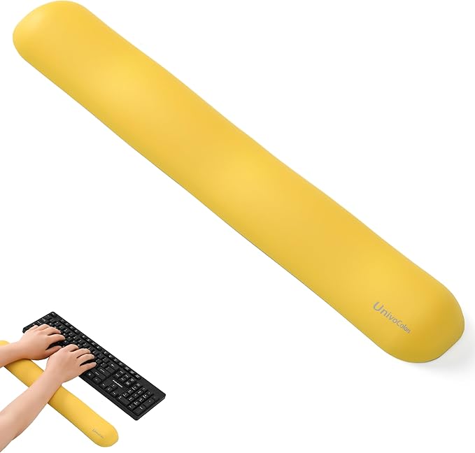 UnivoColors Design-Wave Keyboard Wrist Rest, Artificial Sheepskin+Memory Foam+Ergonomic+Anti-Slip Gel, Resilience Support During Work and Gaming,Keyboard Accessory,Yellow