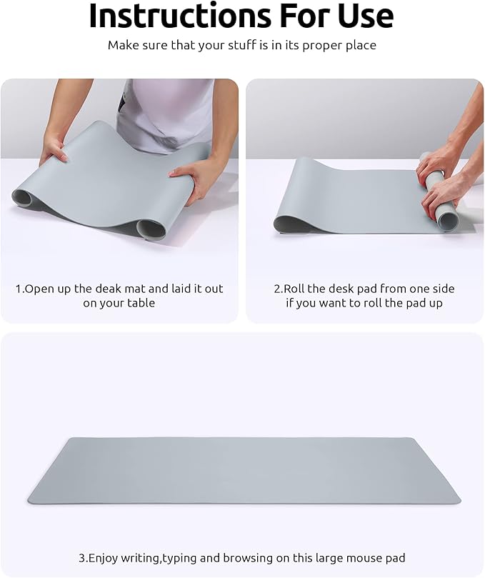 YSAGi Leather Desk Pad Protector, Office Desk Mat, Large Mouse Pad, Non-Slip PU Leather Desk Blotter, Laptop Desk Pad, Waterproof Desk Writing Pad for Office and Home (Light Grey, 23.6" x 13.8")