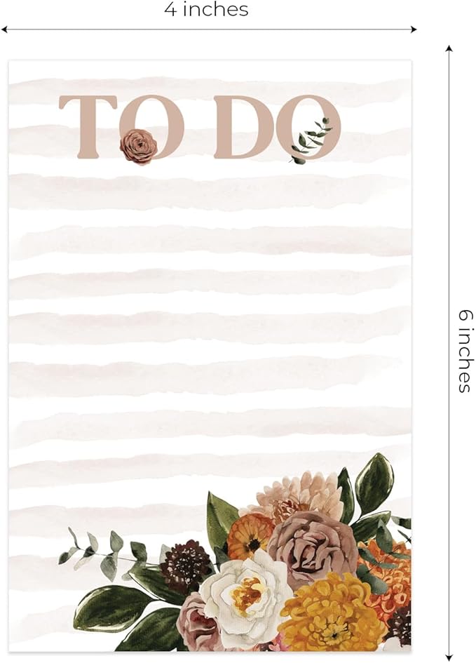 Floral Sticky Note Pads / 4" x 6" Repositionable Indie Boho to Do Sticky Notes / 5 Moody Striped Designs / 50 Sheets Per Pad Set of 5 / Made in USA