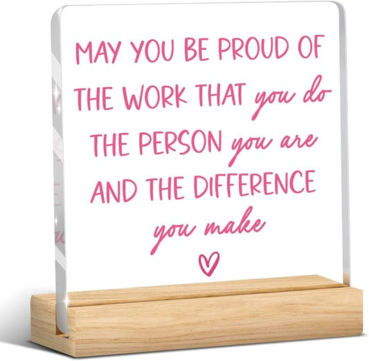 Preppy Coquette Office Gifts for Women, Pink Inspirational Positive Affirmation Motivational Thank You Appreciation Sign Acrylic Sign Plaque Table Decorations for Home Office Retirement