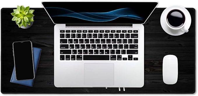 Extended Gaming Mouse Pad (35.5x15.7 in), Stay Positive Work Hard and Make It Happen Inspirational Quotes Art Rustic Black Old Wood White Quote Large Stable Rubber Base Mousepad with Stitched Edges