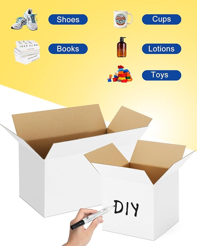 Assorted-Sizes-Shipping-Boxes-45-Pack: 5x5x5 & 6x6x6 & 8x6x6 Small-Shipping-Boxes-Mailers, White Corrugated-Cardboard-Boxes-for-Packing-Small-Business Mailing