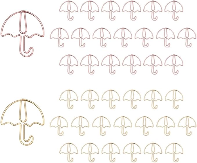 OWLFAVO 40pcs Umbrella Shape Paper Clips with Clear Box, Rose Gold and Yellow Gold, Funny Cute Paperclips Bookmarks Planner Clips for Fun Office Supplies School Gifts Wedding Decoration