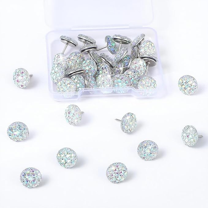 Diamond Pin, 40 Silver Push Pins, Rhinestone Push Thumbtack, Decorative Push Thumbtack for Bulletin Boards and Hardwood Boards, Suitable for Office, Map Display and Other Scenarios