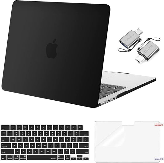 MOSISO Compatible with MacBook Air 13 inch Case 2025 2024 2023 2022 M4 A3240 M3 A3113 M2 A2681, Plastic Hard Shell&Keyboard Cover&Screen Film&Type C for MacBook Air 13.6 inch Case, Black