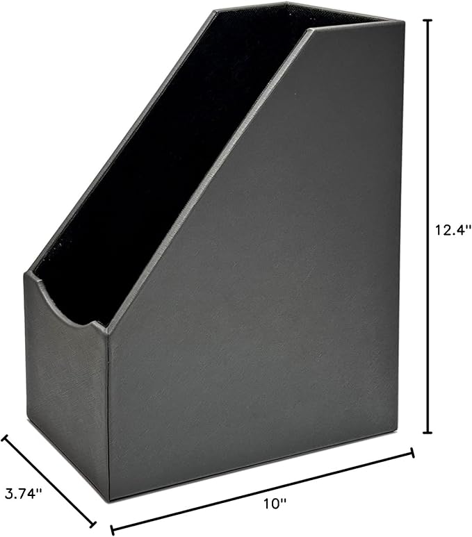 UnionBasic Magazine File Holder, Leatherette Desktop Document Organizer, Home Office Paper Holder File Storage Literature Sorter, Grey