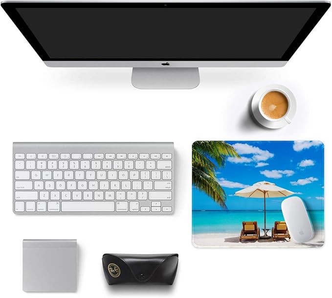 Auhoahsil Mouse Pad, 12 x 10 in Beach Theme Computer Mouse Pad for Desk, Premium-Textured Non-Slip Rubber Stitched Edges Waterproof Square Mouse Mat for Gaming Work Wireless Mice, Blue