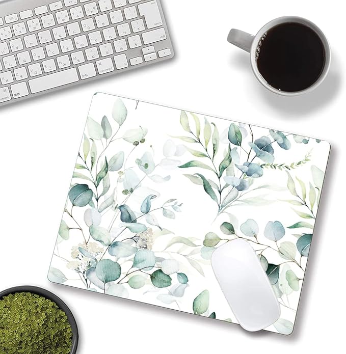 Hokafenle Mouse Pad, Green Leaves Mouse Pad with Design, Premium-Textured Mousepad Square Waterproof Mouse Mat Non-Slip Rubber Base Mouse Pads for Office Laptop, Plant