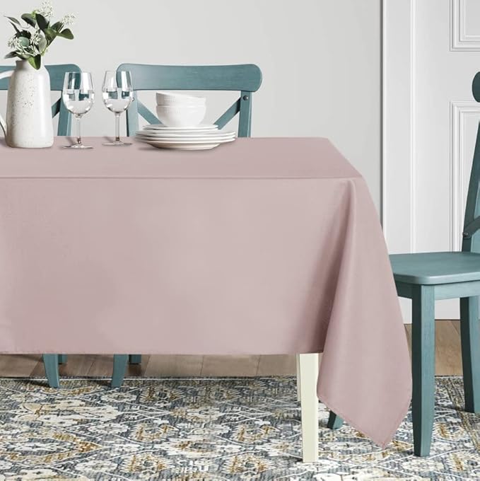 sancua Rectangle Tablecloth - 90 x 132 Inch - Stain and Wrinkle Resistant Washable Polyester Table Cloth, Decorative Fabric Table Cover for Dining Tables, Buffet Parties and Camping, Blush