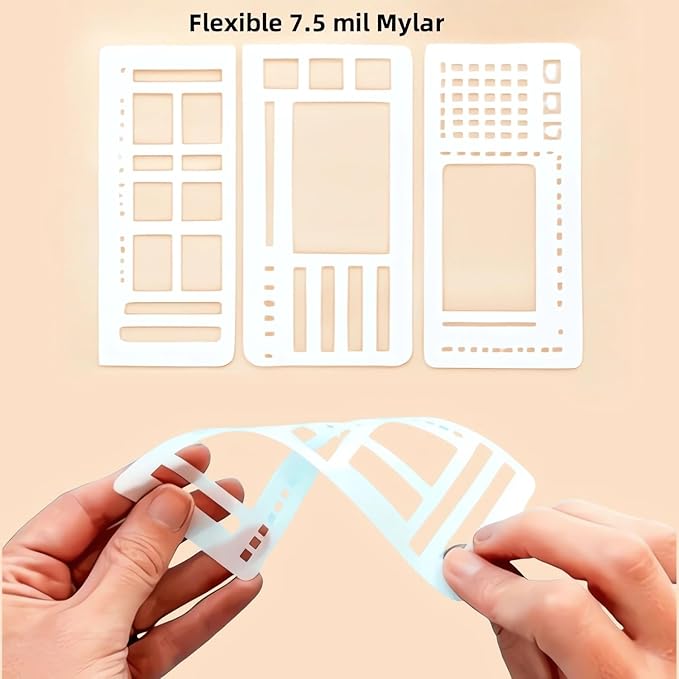 Handmade Flexible Record Template, 3-Pack Planner Stencils Set for Journaling, Habit Trackers, Task Lists & Daily Planning, Compatible with Dot Grid Journals, Coils, Discs & Rings (B)
