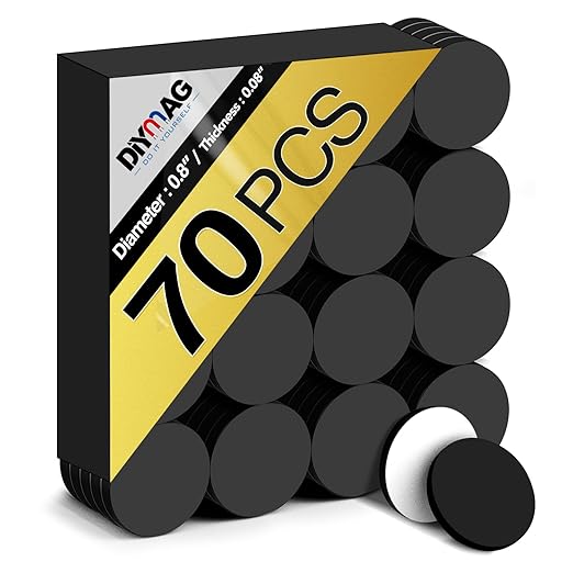 DIYMAG Round Magnets with Adhesive Backing for Crafts - 70 PCs Flexible Self Adhesives Magnetic Tape - Flexibility Magnet Sheets for Craft, Photos and Die Storage