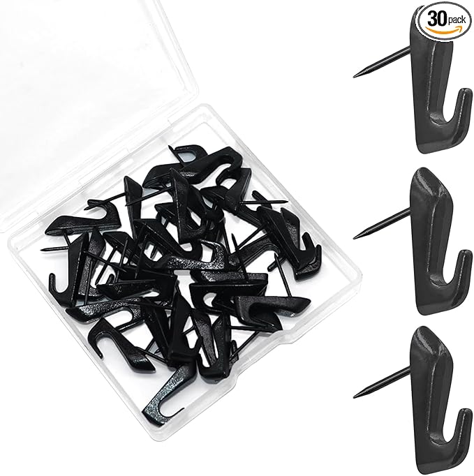 30 PCS Picture Hanging Nails Thumb Tacks for Wall Hangings, Heavy Duty Push Pins Wall Hooks for Drywall Cork Board, Picture Hanging Kit with Nails Black