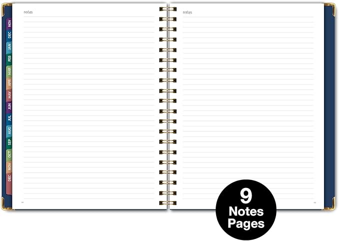 HARDCOVER 2026 Planner, 8.5"x11": 14 Months (November 2025 - December 2026), Daily Weekly Monthly Planner, Yearly Agenda, Bookmark, Pocket Folder and Sticky Note Set (Navy Gold Numbers)