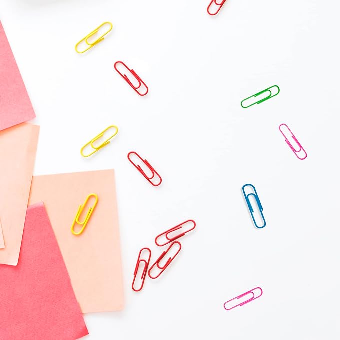 BAZIC Products Paper Clips – Assorted Color Jumbo 50mm, Color-Coated Metal Large Paper Clips for Office, Home, and School Use, 100/Pack, 24 Packs