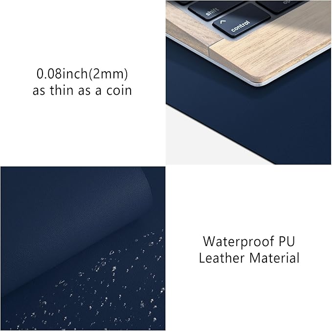 Leather Desk Pad Protector, Mouse Pad, Non-Slip Computer Mat for Desk, PU Leather Office Desk Mat for Home & Office, Waterproof Laptop Desk Blotter for Keyboard and Mouse, Navy (17''X48'')