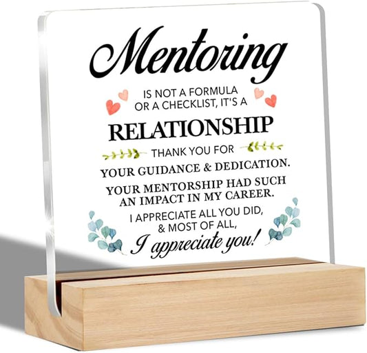 Thank You Mentor Gifts I Appreciation You Clear Desk Decorative Sign Grateful Appreciation Gift for Boss Coach Mentor Acrylic Sign with Stand Table Plaque Sign Keepsake