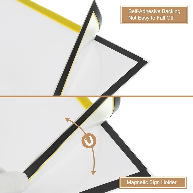 uxcell 2 Pcs Magnetic Sign Holder, 8.3" x 11.7" Self-Adhesive Magnetic Wall Signs Holder Magnetic Picture Frame Document Holder for Home Office Wall Window Displays, Yellow