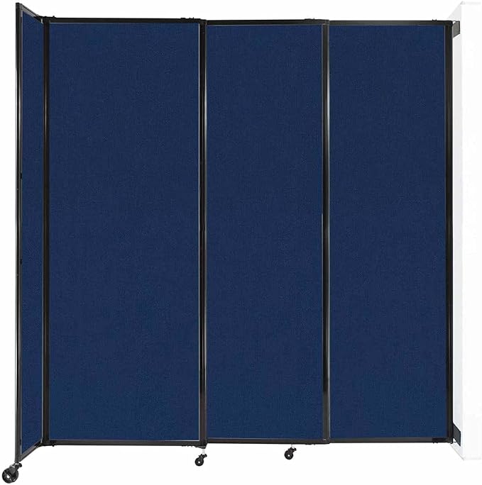 Wall-Mounted Sliding StraightWall Room Divider | Adjustable Widths | Locking Wheels | Room Separator | Up to 7'2" Wide x 7'6" Tall Navy Blue Fabric Panels