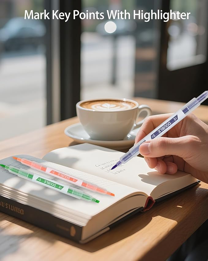 24PCS Pastel Highlighters Pens Set, Double-Ended Colourful Highlighters,Broad and Fine Point Tips, Highlighter Marker Pens for Writing Drawing Office School Supplies Stationery