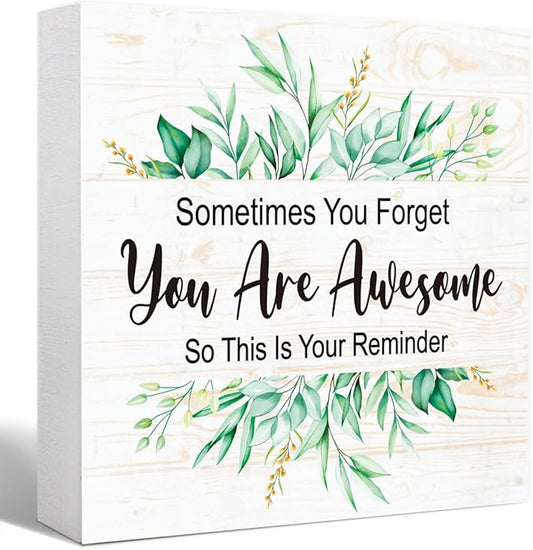 You Are Awesome Wooden Block Sign, Your Reminder Encouraging Desk Decor With Motivational Quote 5" x 5", Inspirational Gift For Her Office & Home