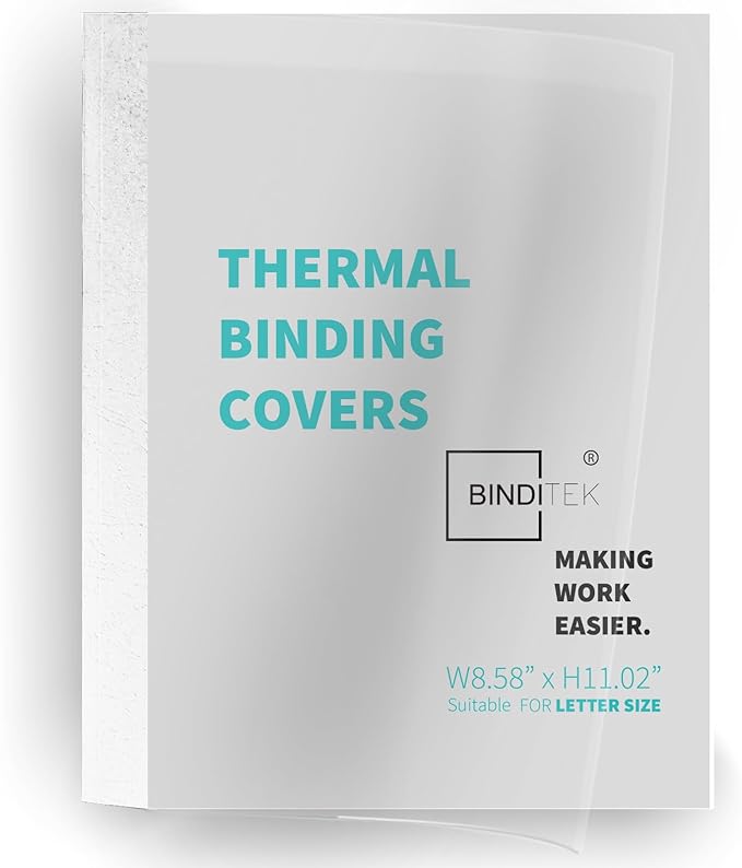 Binditek 10 Pack Thermal Binding Presentation Covers, 1/16 Inch Spine, Holds 15 Sheets, Ultra Clear Front Cover, White Paper Back Cover, Letter Size, for Students and Coworkers