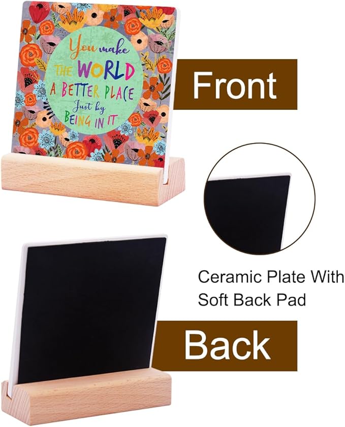 Inspirational Gifts for Teen Girls Women Birthday Christmas-Encouragement Gift Cheer Up Gifts for Friends-Motivational Sign Ceramic Plaque Desk Decor-You Make the World Sign