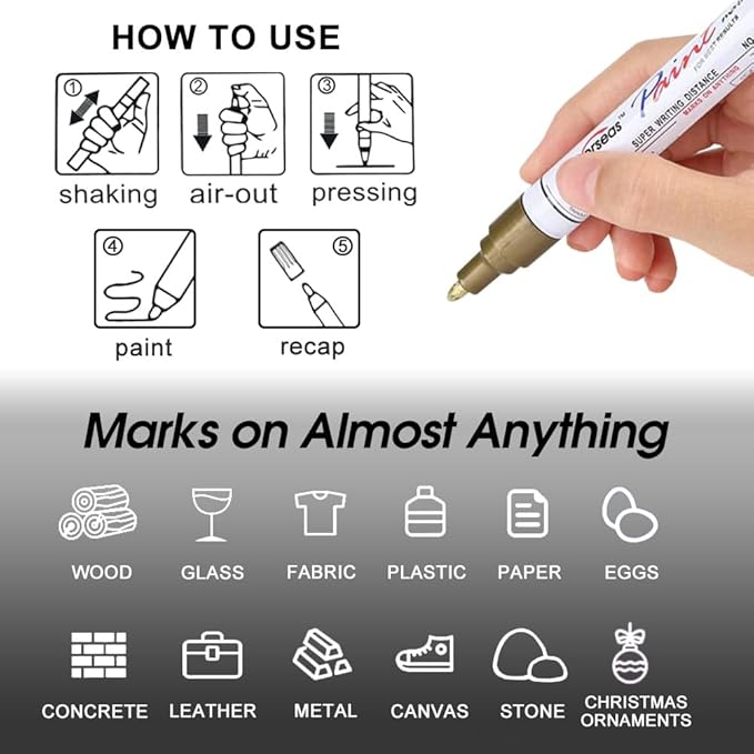 Overseas Permanent Paint Pens Black Markers - 2 Pack Single color Oil Based Paint Markers, Medium Tip, Quick Drying and Waterproof Marker Pen for Metal, Rock Painting, Wood, Plastic, Canvas, Mugs