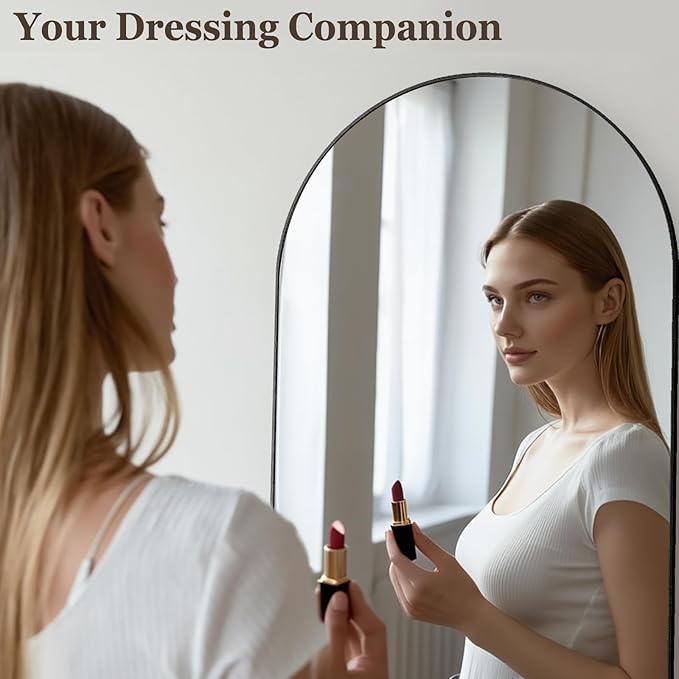 HARRITPURE 58"x18" Arched Full Length Mirror Free Standing Leaning Mirror Hanging Mounted Mirror Aluminum Frame Modern Simple Home Decor for Living Room Bedroom Cloakroom, Black