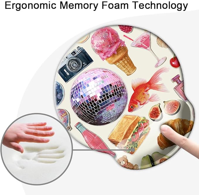 Ergonomic Mouse Pad with Wrist Support,Mouse Pad with Wrist Rest,Relieve Wrist Pain Mousepad Non-Slip Rubber Base,Mouse Pads for Desk,Computers,Laptop,Office,Home,Accessories Pink Stickers