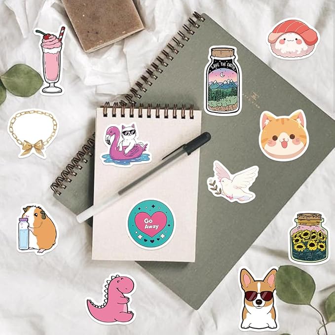 120Pcs Water Bottle Stickers for Kids, Cute Sticker Waterproof Aesthetic Vinyl Laptop Sticker for Kid Teens Girls Adults Students