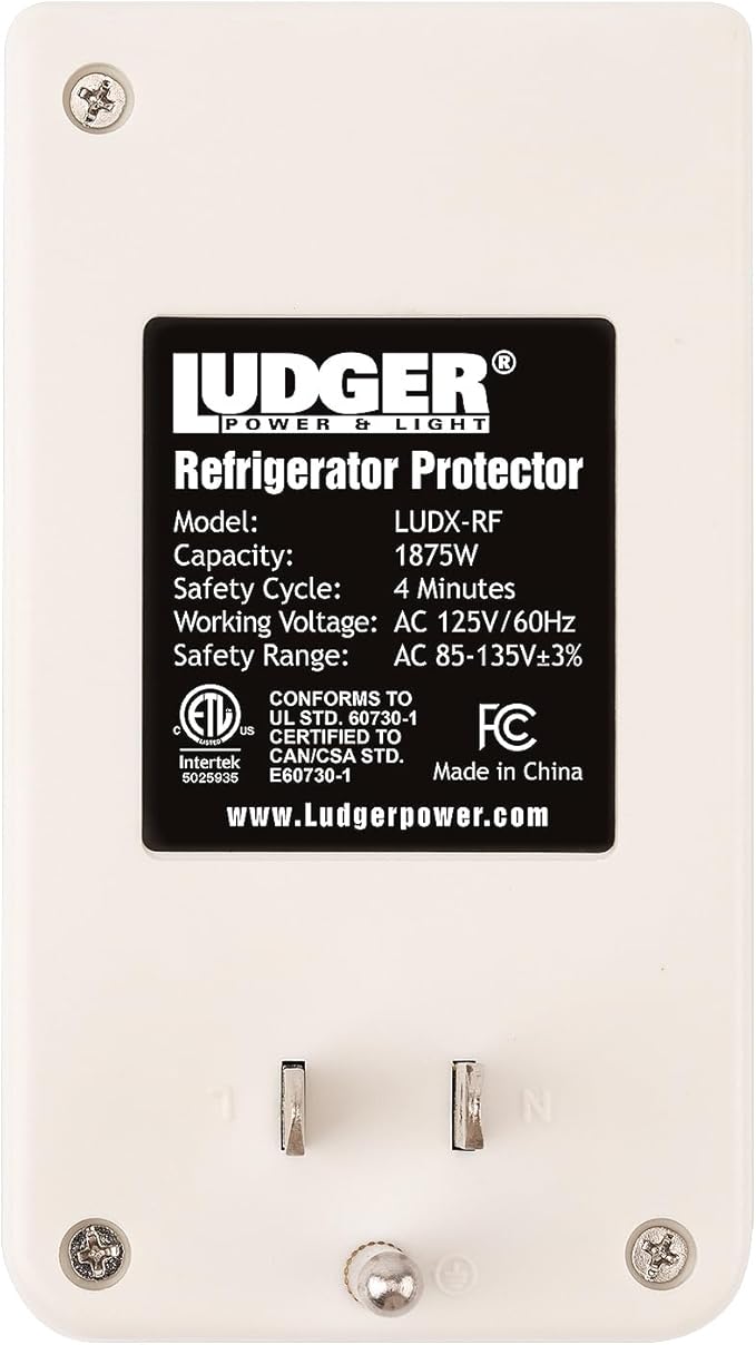 Ludger Power Surge Protector for Refrigerator (LUDX-RF), ETL Certified, Connects to Most Domestic Refrigerators, 4-Minute Safety Cycle, 3 Modes LED Indicator, Fire-Resistant Shell