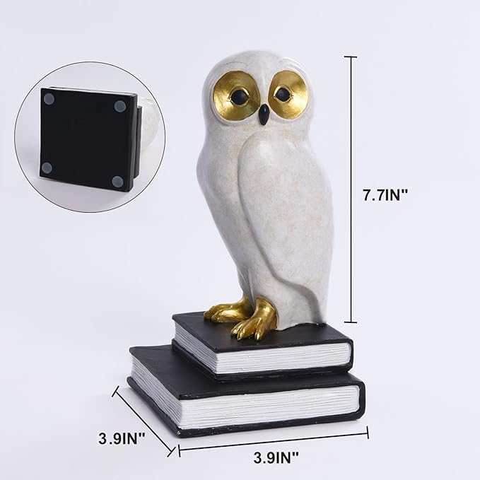 Book Ends for Shelves, Owl Decorative Bookends Bronze Bird Book Stopper Unique Kids Book Holders with Anti-Slip Base Luxurious Bookends for Kids Rooms Office Home Decor(White)