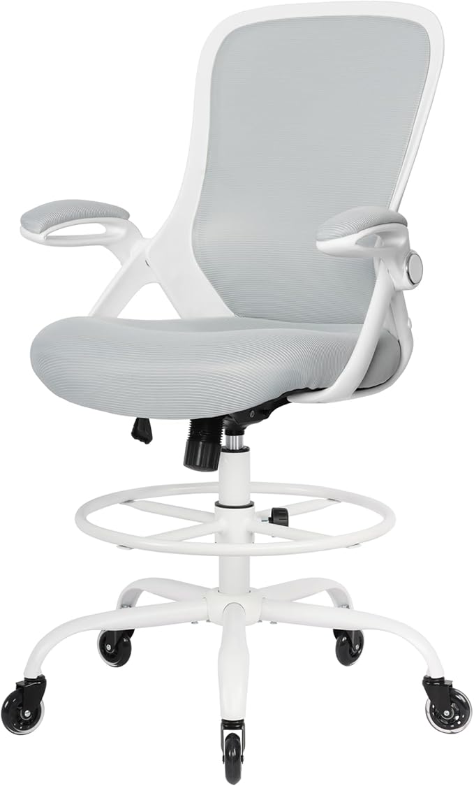 HYLONE Drafting Chair Tall Office, Ergonomic Standing Desk Stool Adjustable Drafting Chair Big Tall Drafting Office Chair White