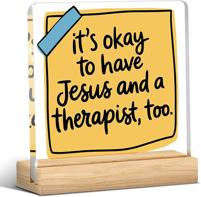 Therapy Office Decor, Mental Health Office Desk Decor, Therapist Gifts for Women, Gifts for Women Psychologist Therapist, Halloween Christmas Gift Humor Christian Acrylic Sign with Wooden Stand